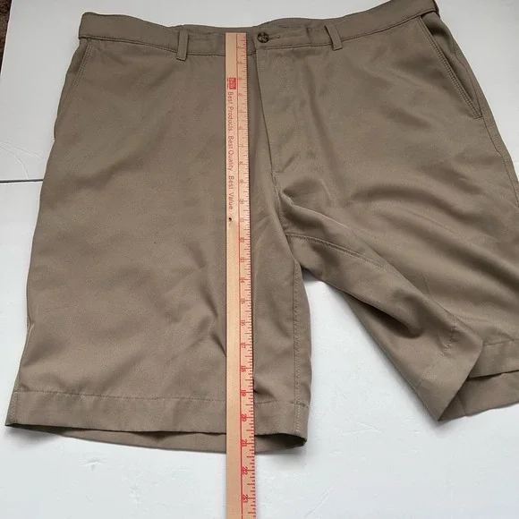 PGA Tour Mens Flat Font High Rise Chino Shorts Slash Pocket Beige - Picture 9 of 9